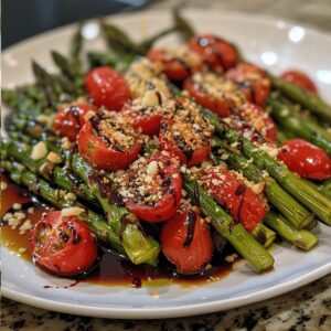 Parmesan Roasted Asparagus with Tomatoes and Balsamic Recipe