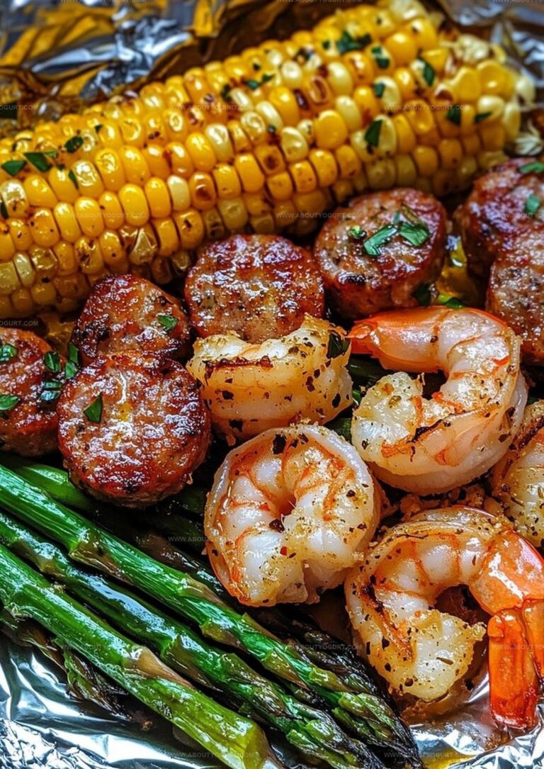 Shrimp, Corn, Asparagus, and Garlic Herb Sausage Foil Pack Recipe