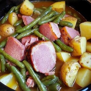 Savory Crockpot Ham, Green Beans And Potatoes Recipe