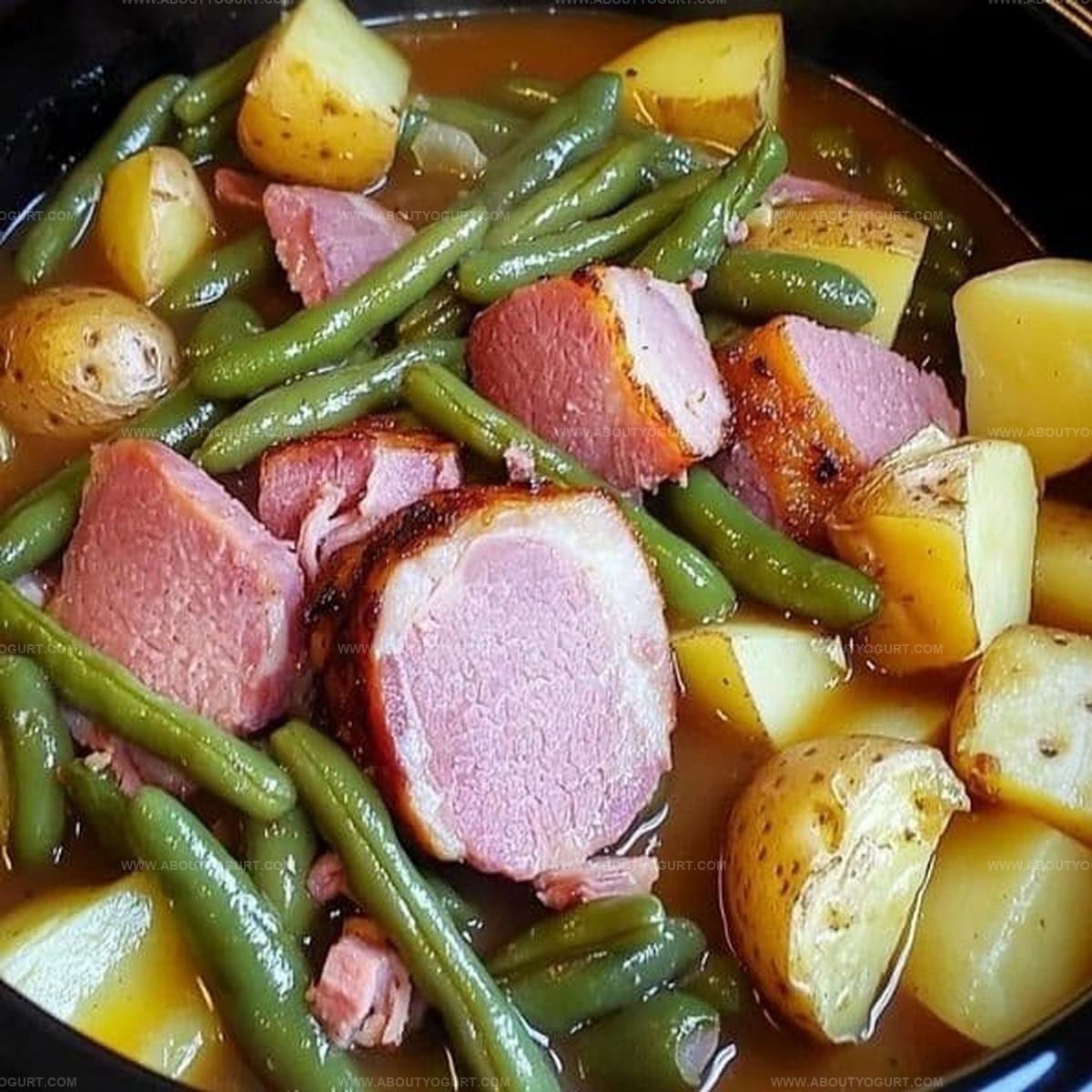 Savory Crockpot Ham, Green Beans And Potatoes Recipe