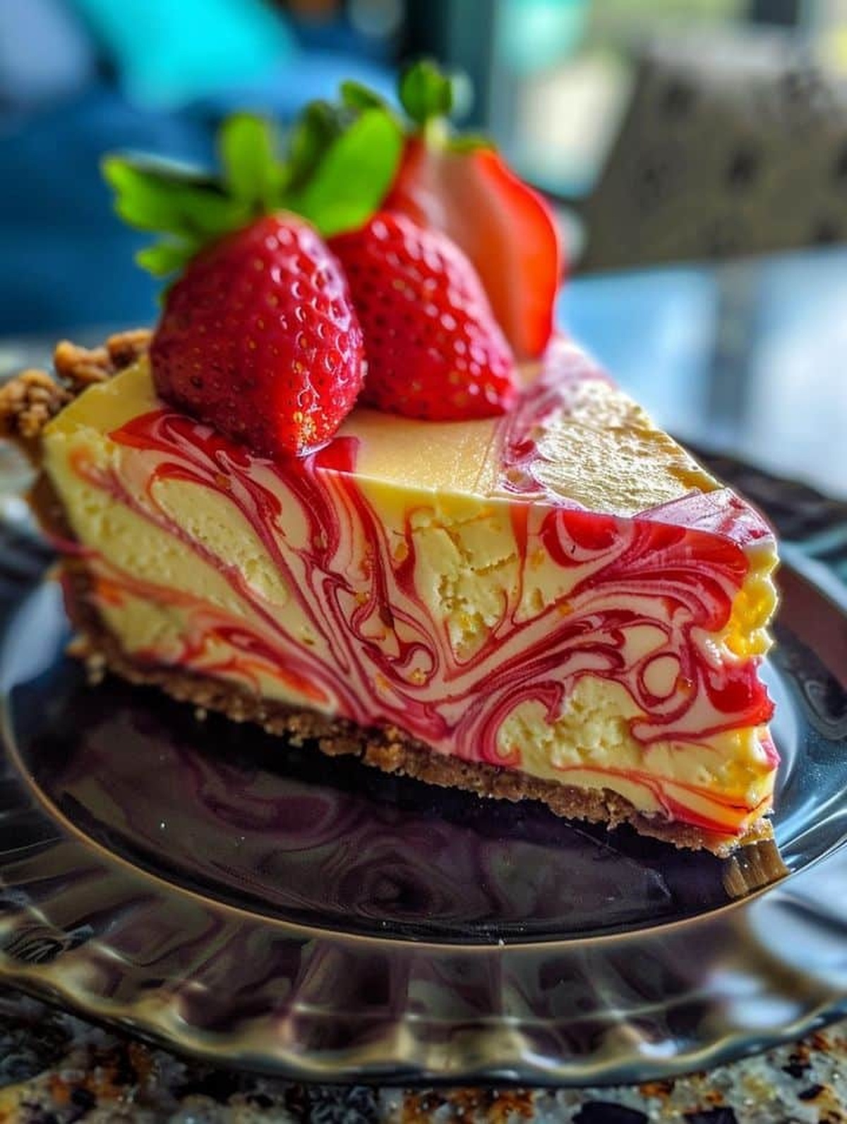 Luscious Lemon Strawberry Swirl Cheesecake Recipe
