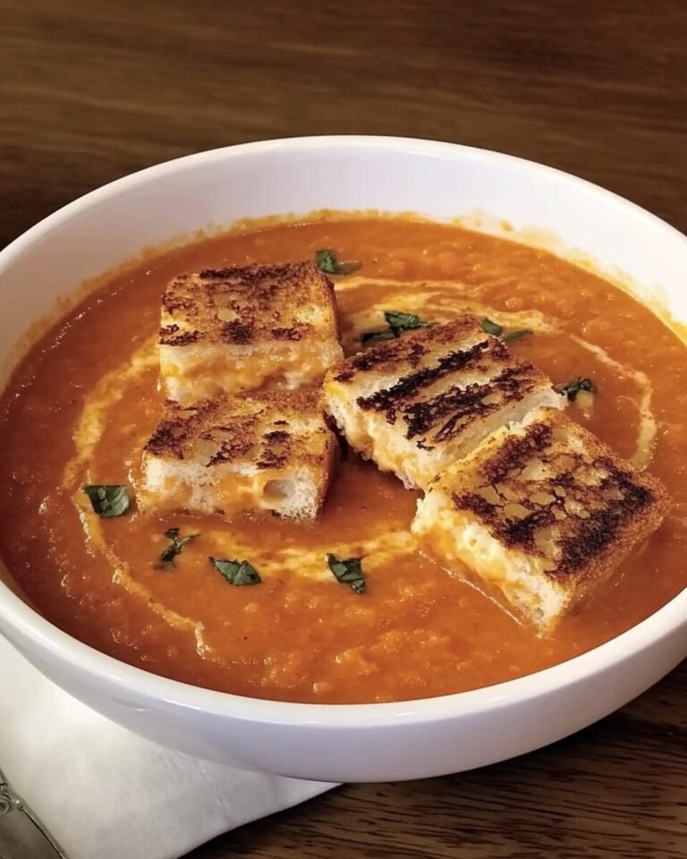 Easy Tomato Soup with Grilled Cheese Croutons Recipe