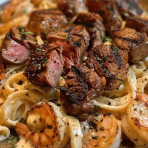 Blackened Steak and Shrimp Alfredo Recipe