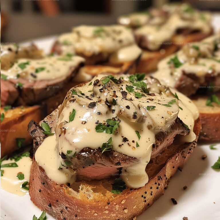 Beef Tenderloin Crostini with Parmesan Cream Sauce Recipe