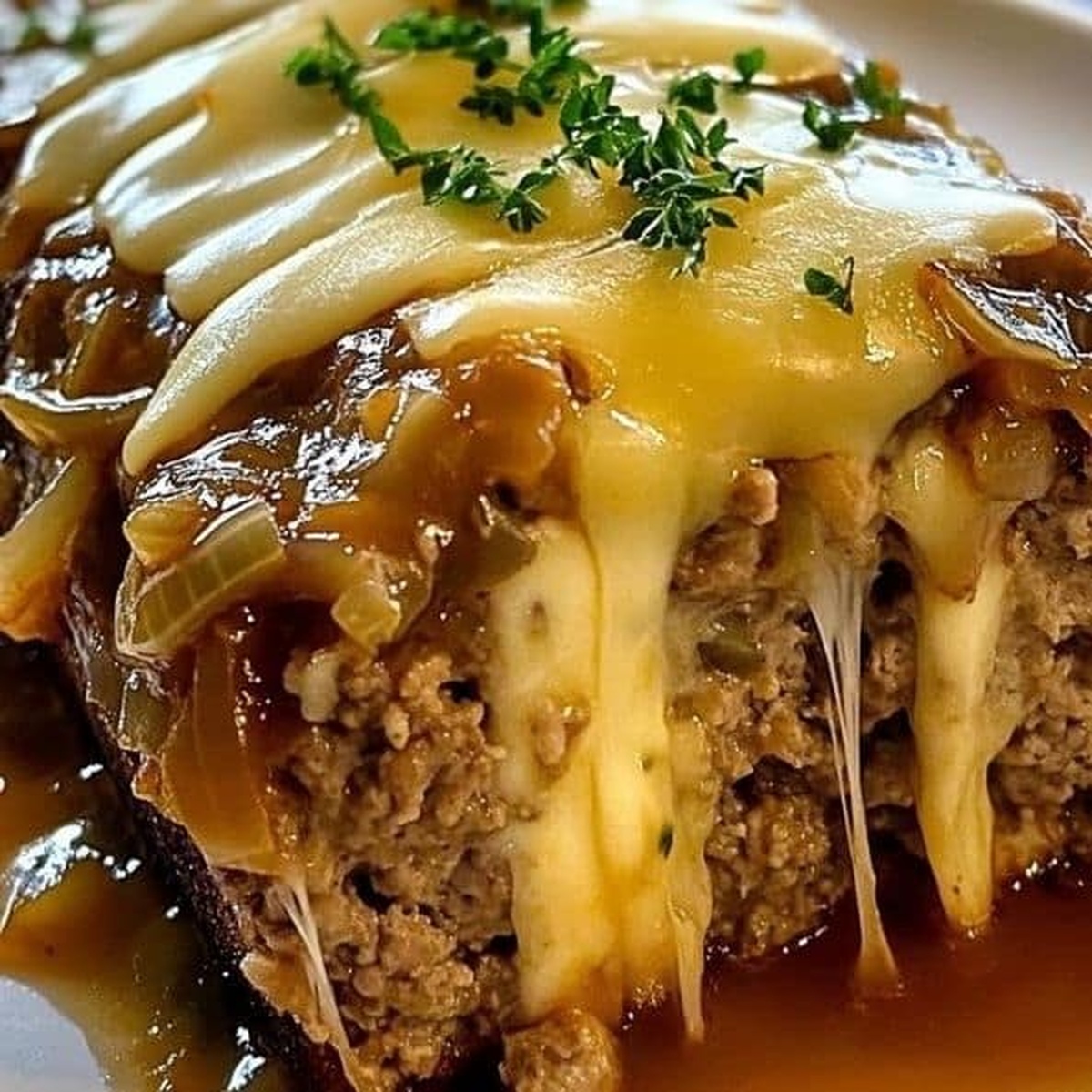 Melted Crockpot French Onion Meatloaf with Swiss Cheese Recipe