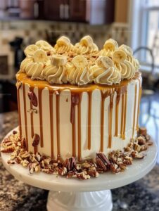 Banana Pecan Caramel Layer Cake Recipe