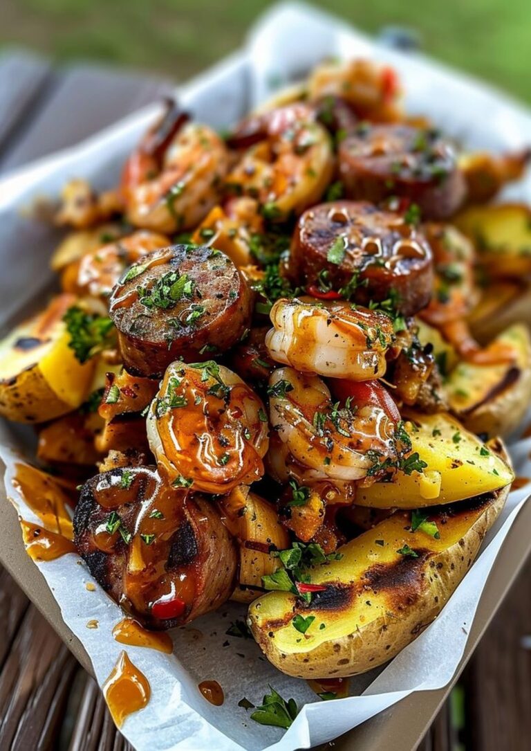 Maui Wowie Shrimp, Smoked Chicken & Sausage Loaded Baked Potatoes Recipe