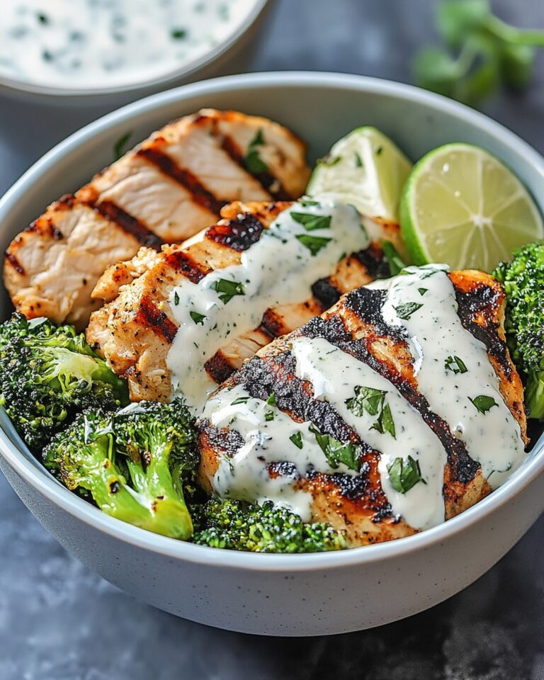 Grilled Grilled Chicken & Broccoli Bowls with Creamy Garlic Sauce Recipe