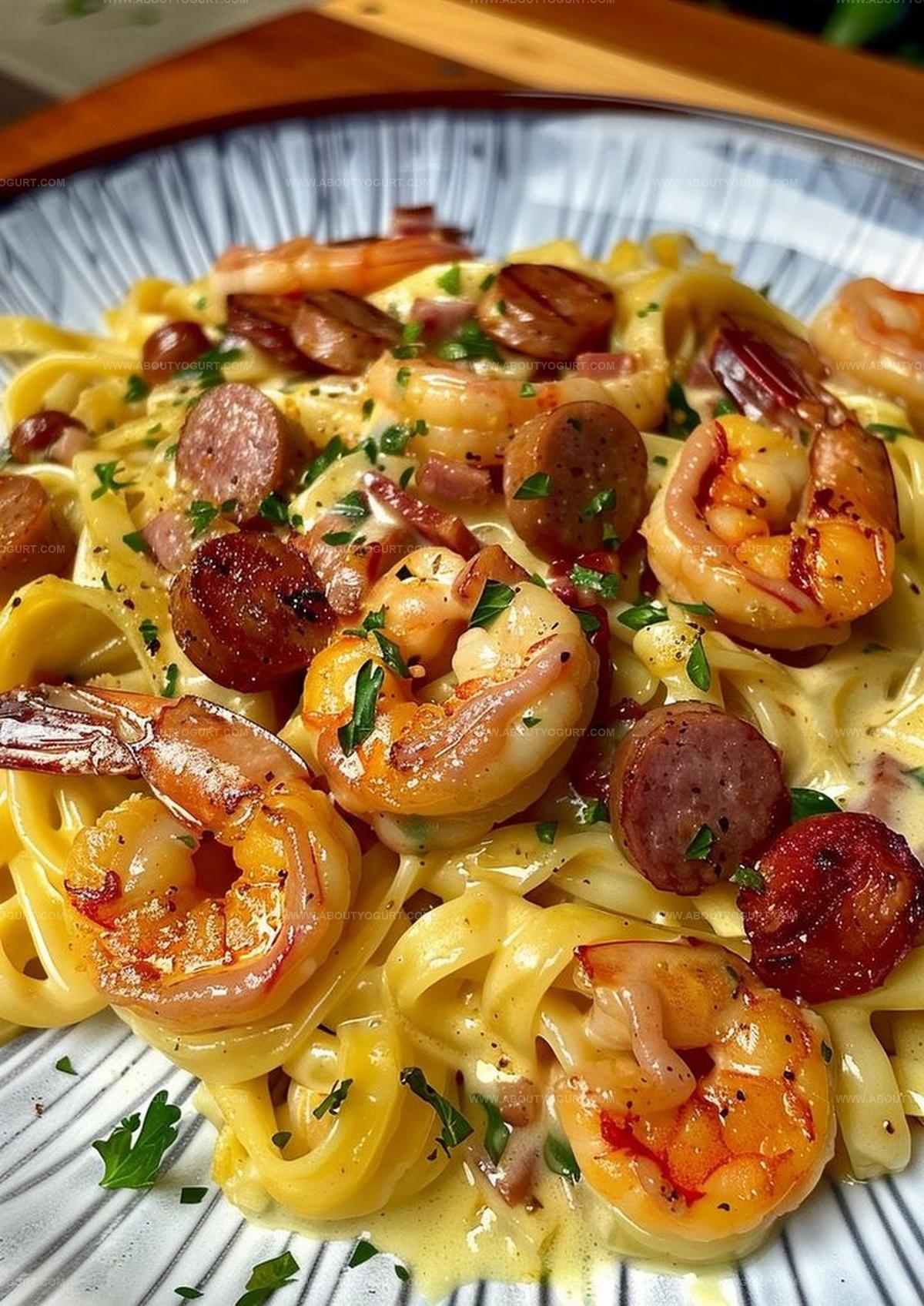 Cheesy Shrimp, Sausage & Bacon Pasta Recipe
