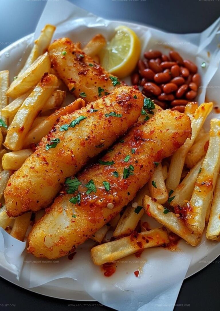 Fish Fingers with Peri Peri Fries and Beans Recipe