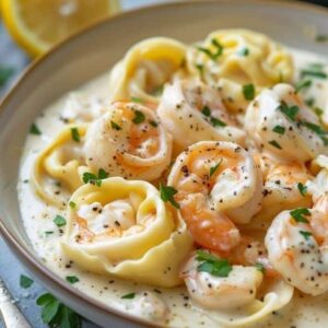 Shrimp Tortellini with Lemon Garlic Cream Sauce Recipe