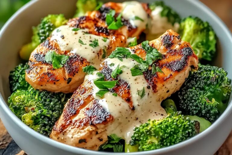 Fresh Grilled Chicken & Broccoli Bowls With Creamy Garlic Sauce Recipe