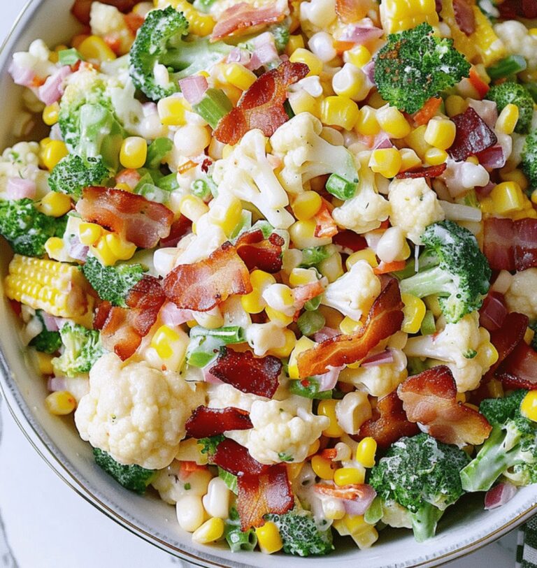 Creamy Broccoli, Cauliflower, Corn, And Bacon Salad Recipe