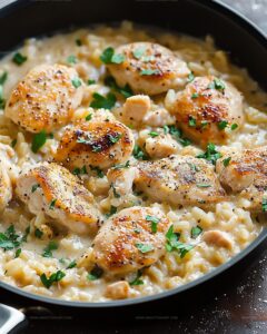 One-Pan Creamy Parmesan Chicken & Rice Recipe