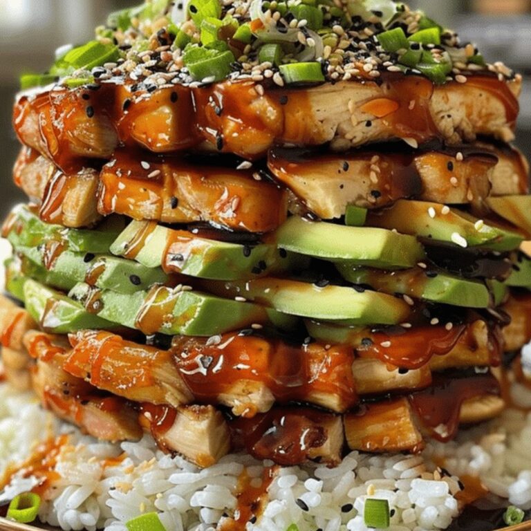 Teriyaki Chicken Avocado Rice Stack Recipe