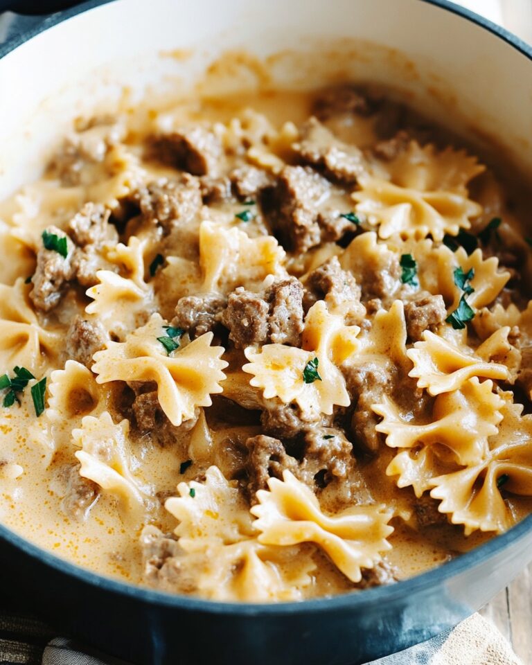 Cheesy Beef And Bowtie Pasta In Garlic Butter Recipe