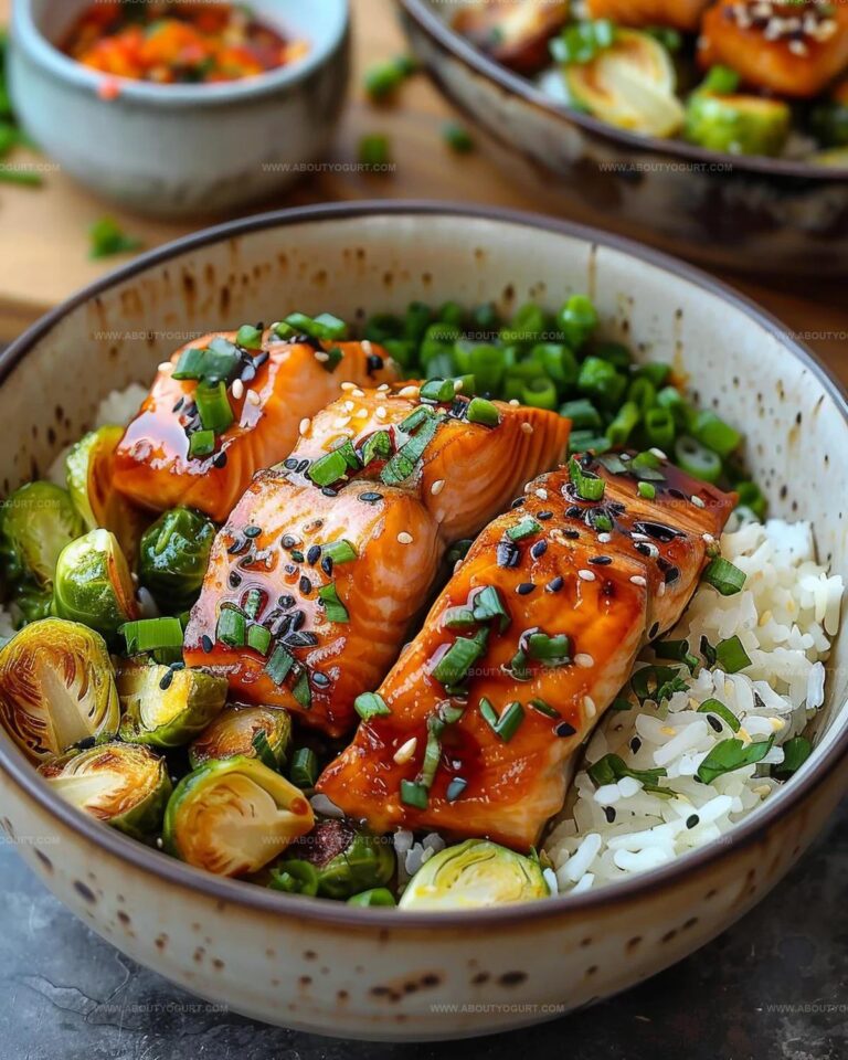 Teriyaki Salmon Bowls with Crispy Brussels Sprouts Recipe
