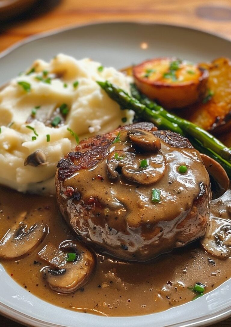 Salisbury Steak With Mushroom Gravy And Mashed Potatoes Recipe