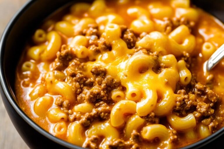 One-Pot Macaroni Cheeseburger Soup Recipe (No Velveeta)