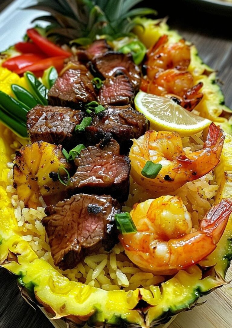 Steak & Shrimp Hibachi Pineapple Boat Recipe
