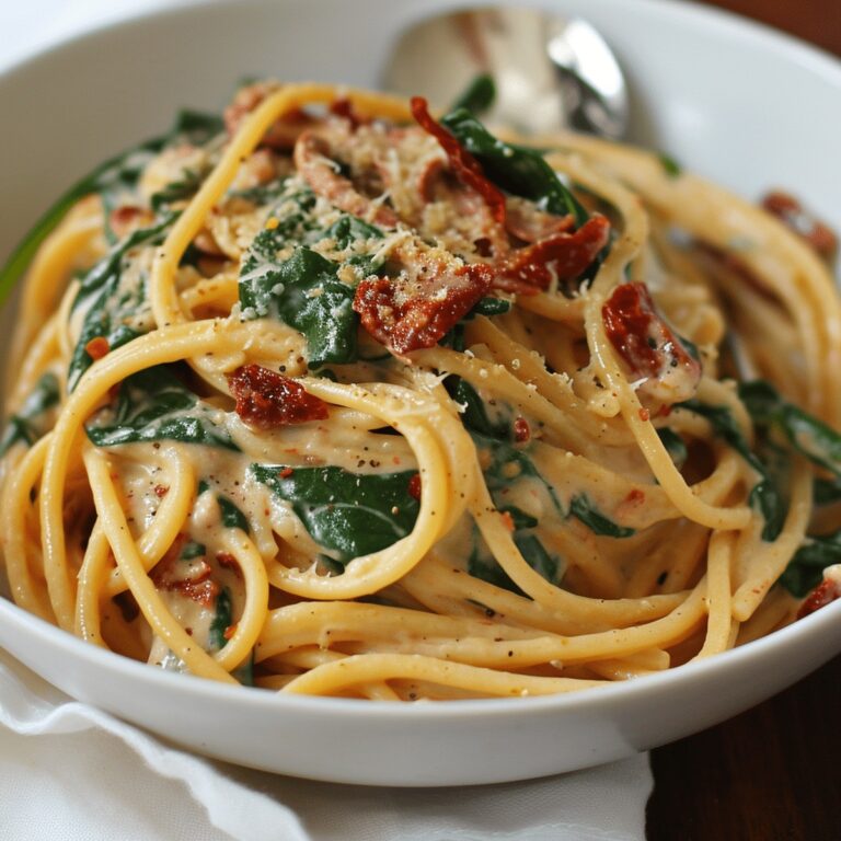Spaghetti and Spinach with Sun-Dried Tomato Cream Sauce Recipe