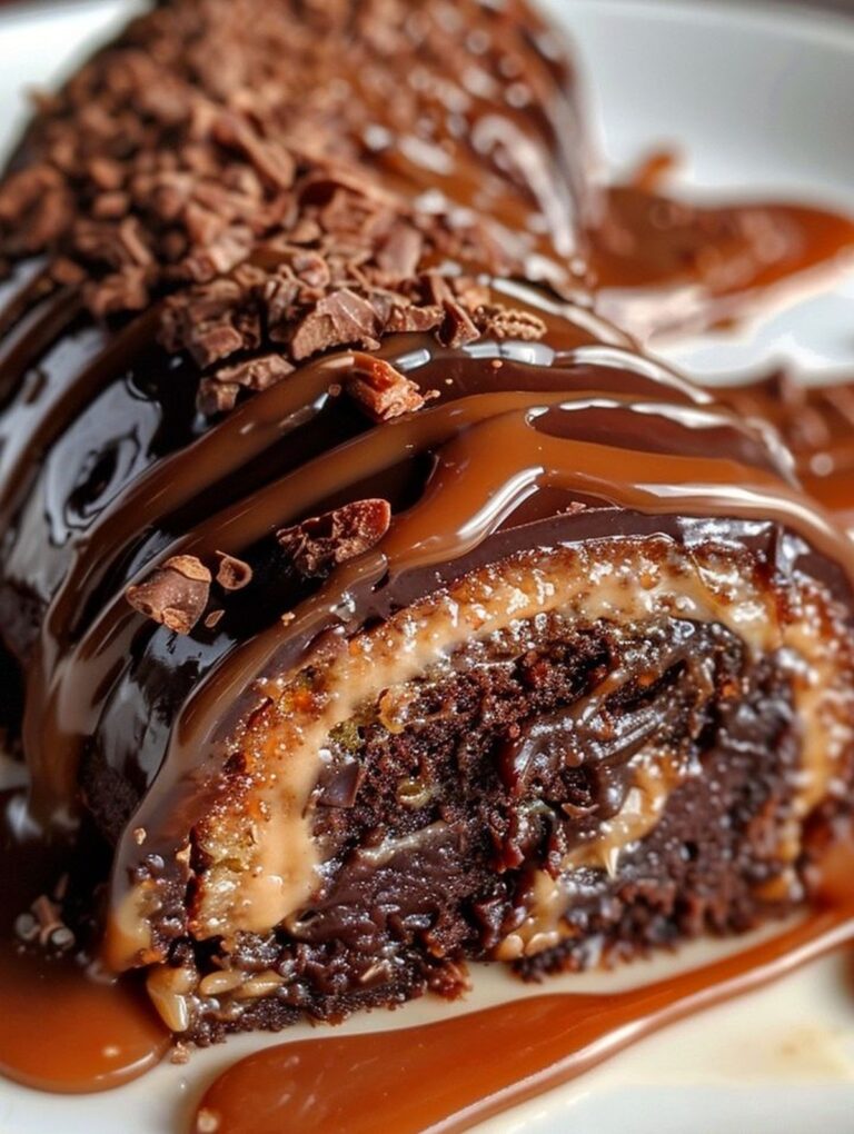 Gooey Chocolate Caramel Turtleneck Cake Roll Recipe
