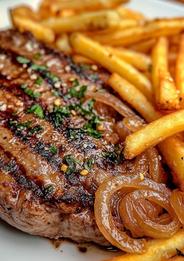 Ribeye Steak With French Onions And French Fries Recipe
