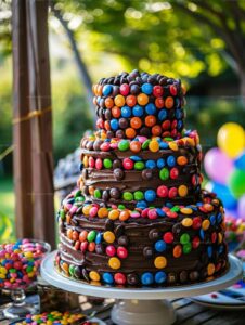 Three Layers Chocolate M&M Celebration Cake Recipe