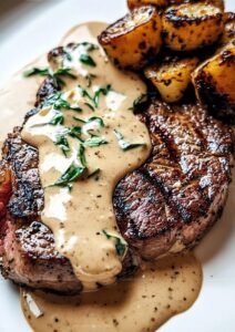 Steak With Bourbon Garlic Cream Sauce Recipe