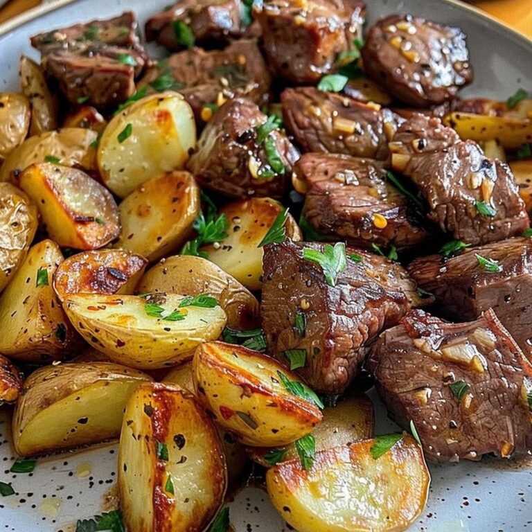 Air Fryer Garlic Butter Steak Bites And Potatoes Recipe