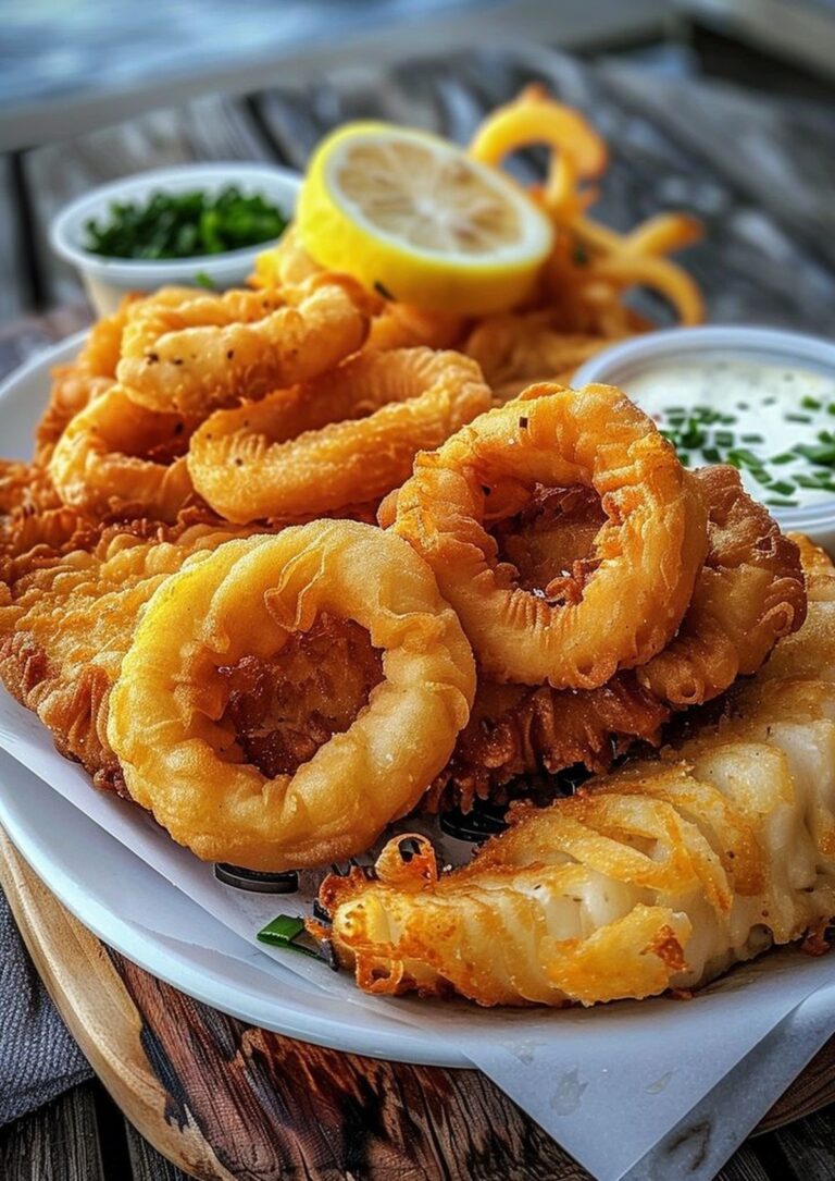 Crispy Battered Cod and Onion Rings Platter Recipe