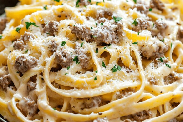 Creamy Ground Beef Alfredo Pasta Recipe