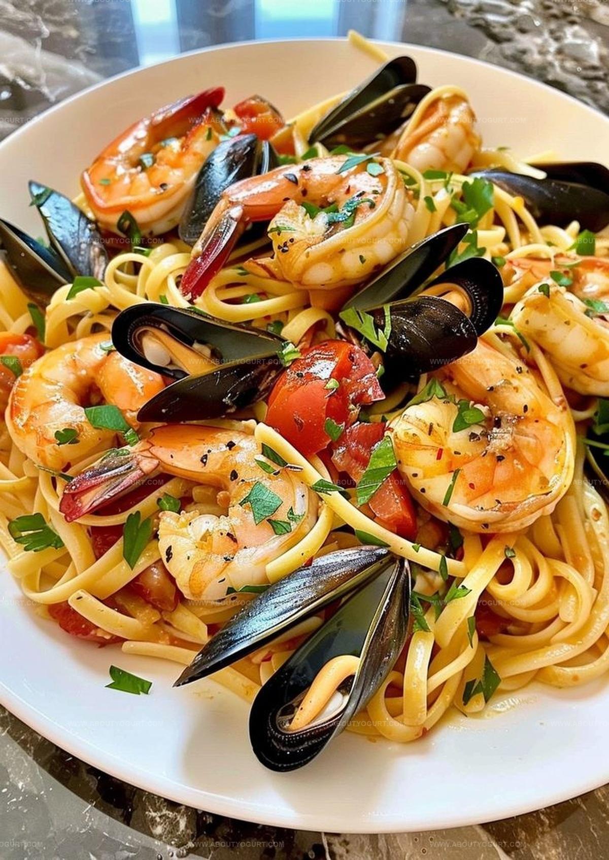 Seafood Pasta with Linguine, Shrimp, and Mussels Recipe