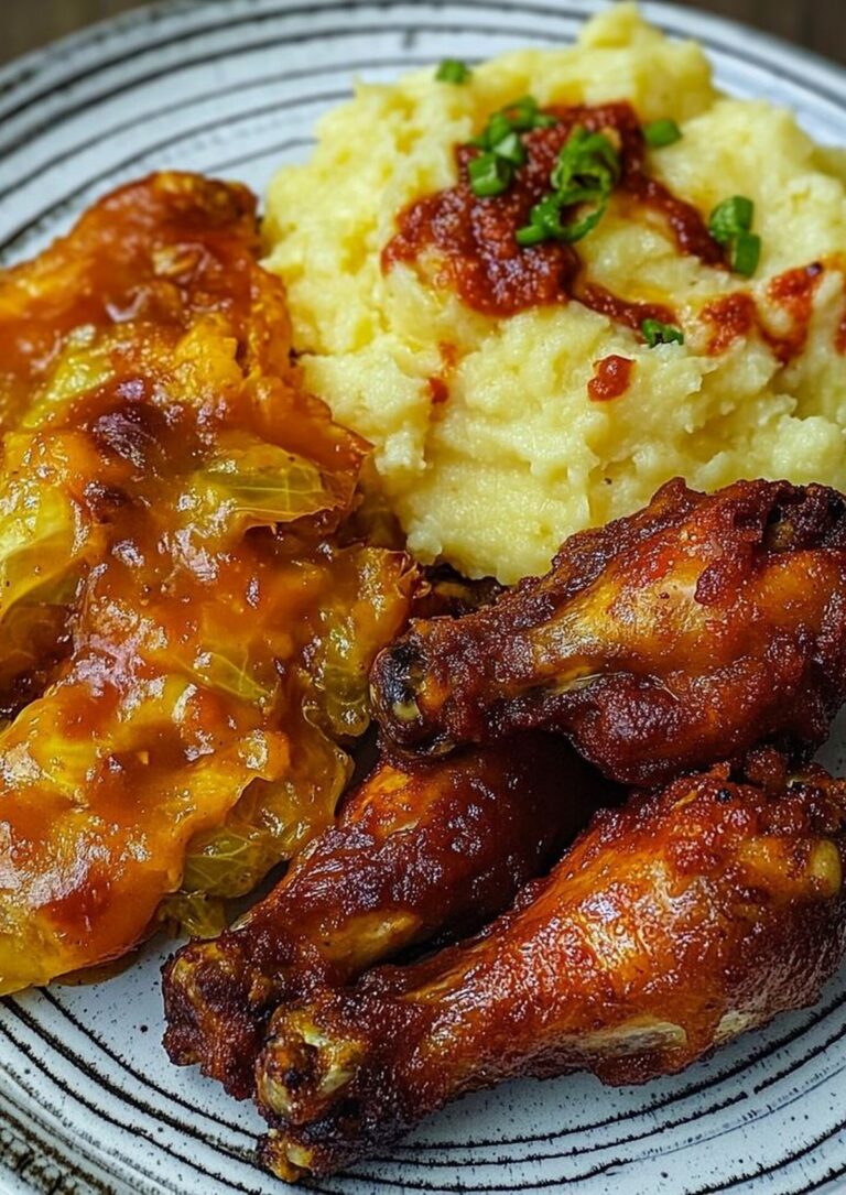 Wings, Loaded Mashed Potatoes & Fried Cabbage Recipe