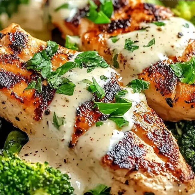 Grilled Chicken and Broccoli Bowls with Creamy Garlic Sauce